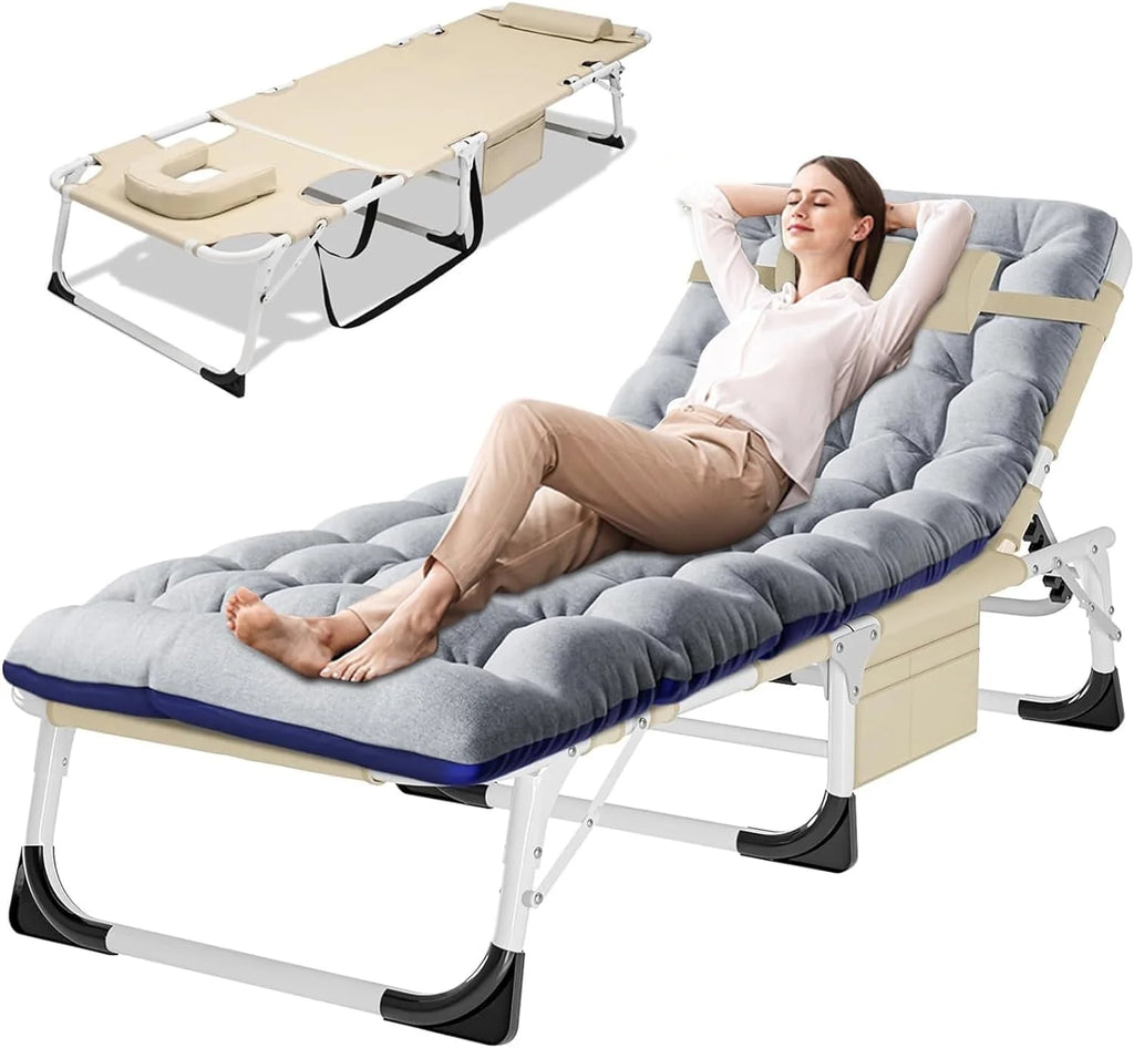 Heavy Duty Tanning Chair with Face & Arm Holes Adjustable 5-Position Folding Chaise Lounge Chair M556