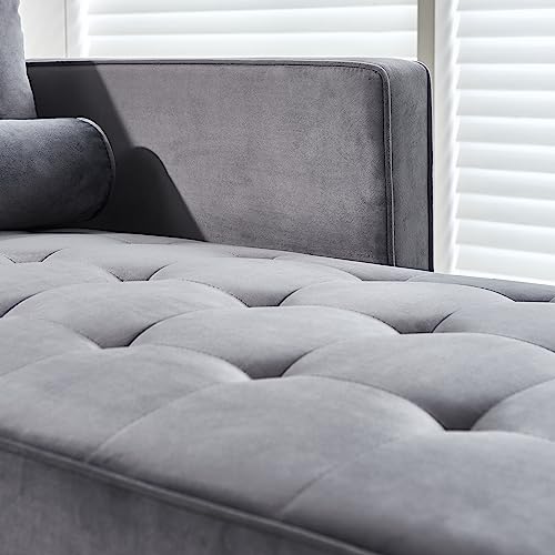 64" Upholstered Velvet Chaise Lounge with Left Armrest & Lumbar Pillow Z93961