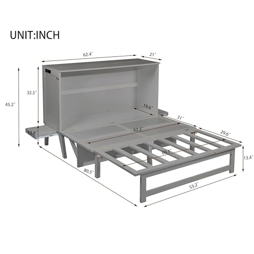 Queen Size Grey Murphy Bed with Charging Station and Drawers Z87814