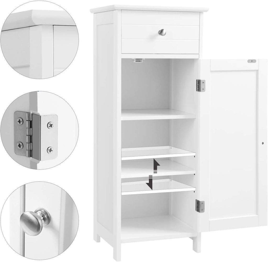 White Wooden Bathroom Floor Cabinet with Drawer and Adjustable Shelf Z4259