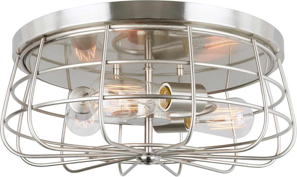 Textured Black 3-Light Cage Flush Mount Ceiling Light N6553
