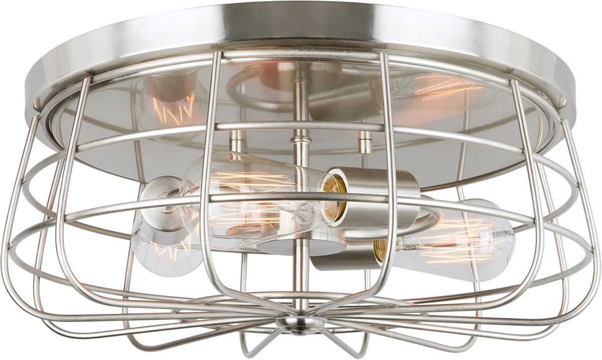 Textured Black 3-Light Cage Flush Mount Ceiling Light N6553