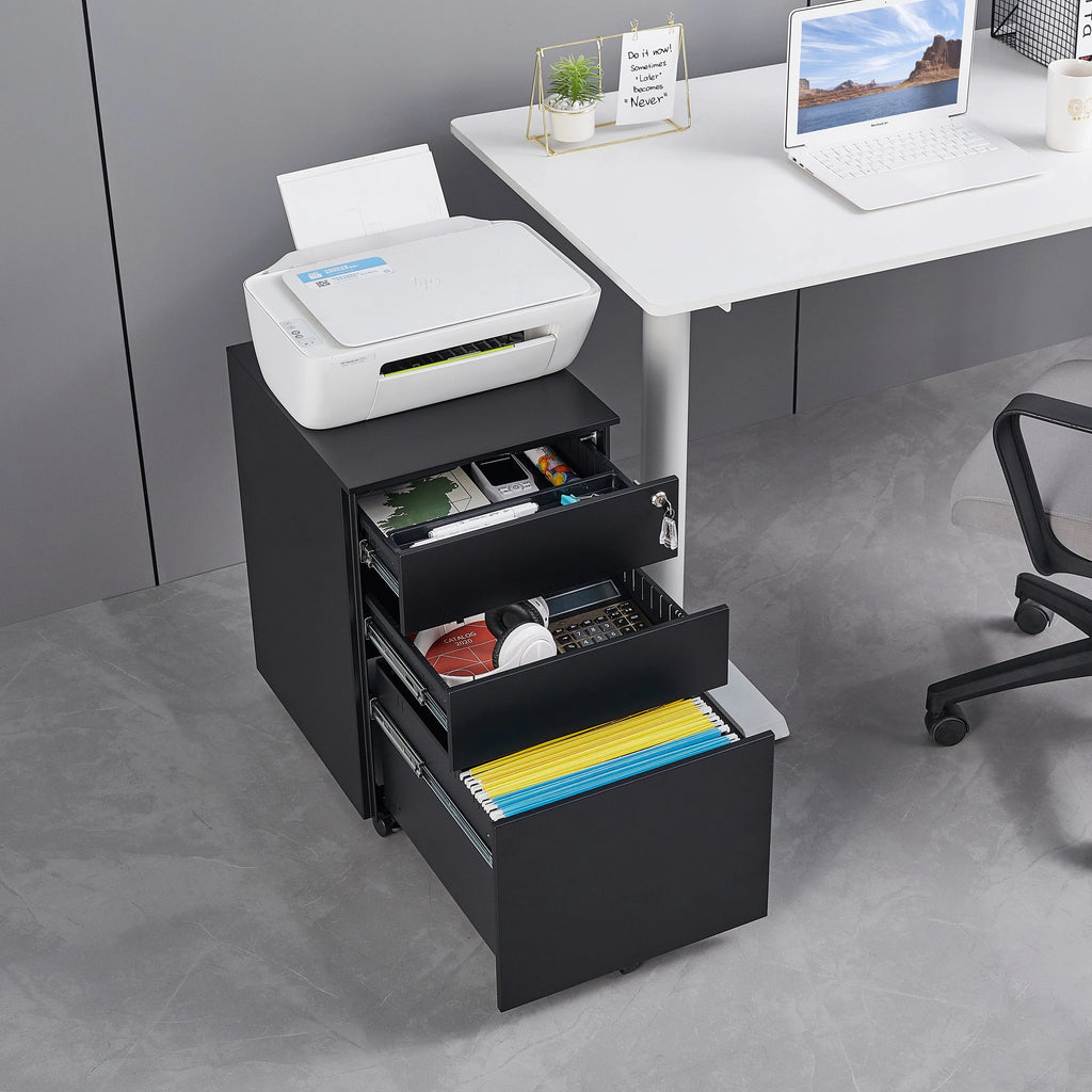 3 Drawer Black Mobile File Cabinet A754