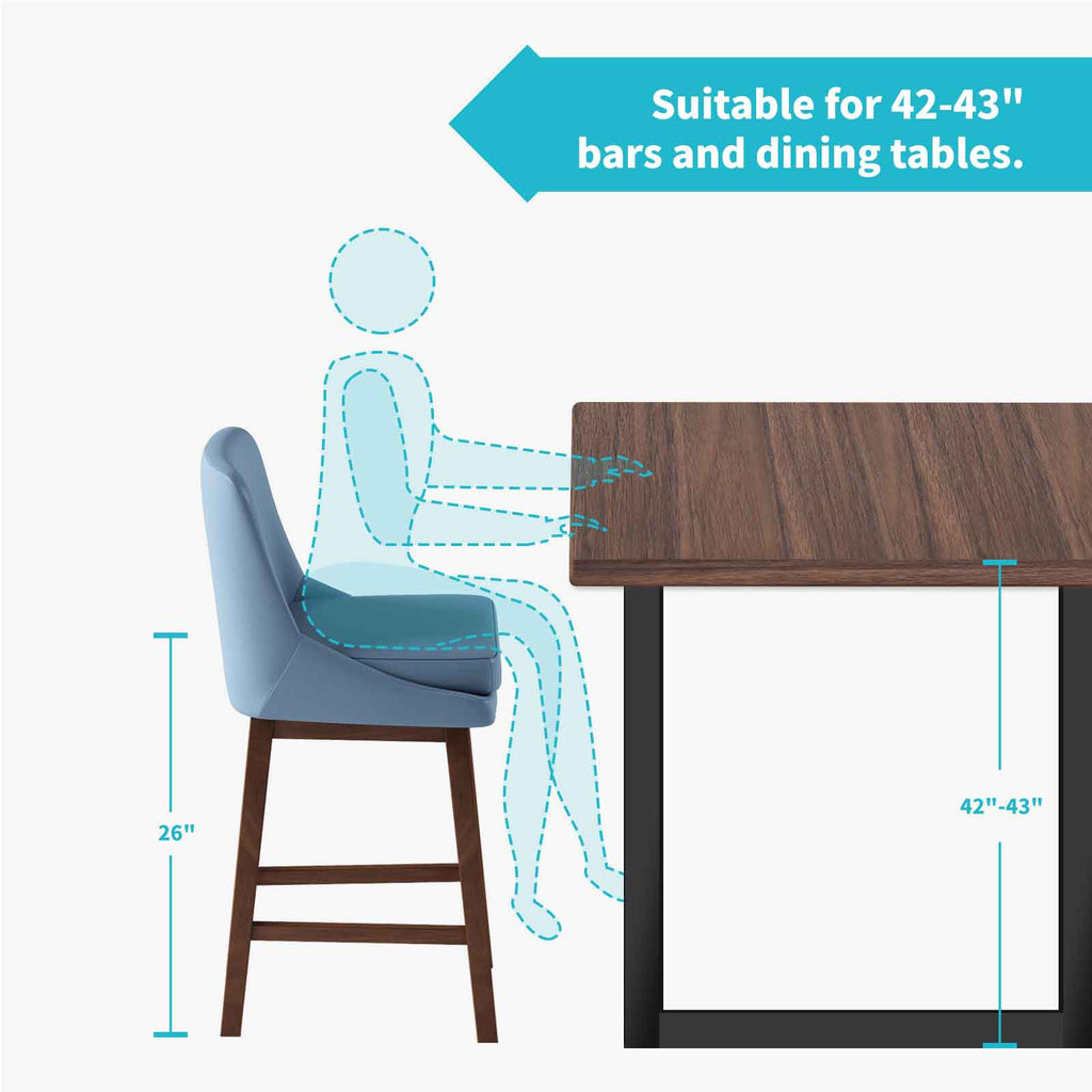 Blue 26" H Swivel Bar Stools Set of 2 with Back, Solid Wood Legs O4451