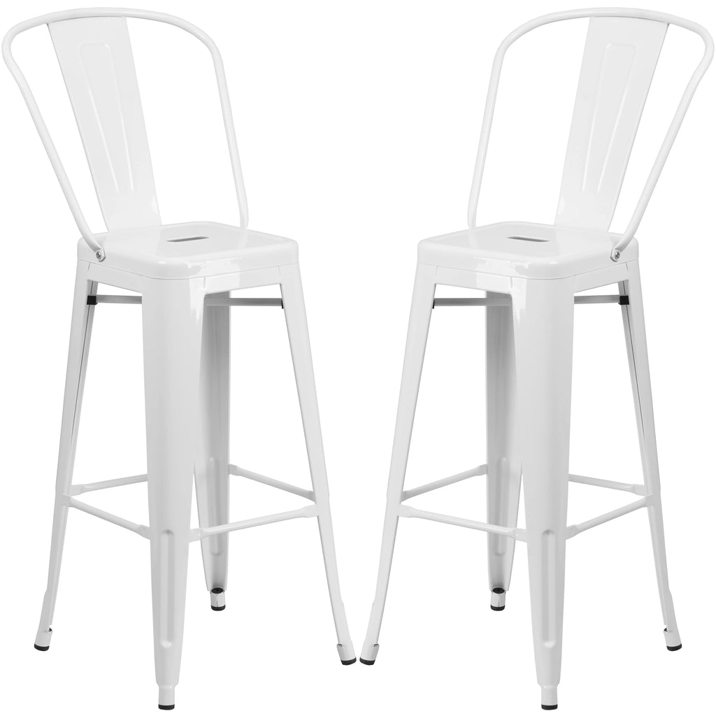 White Metal Barstool 2 Stools X57403