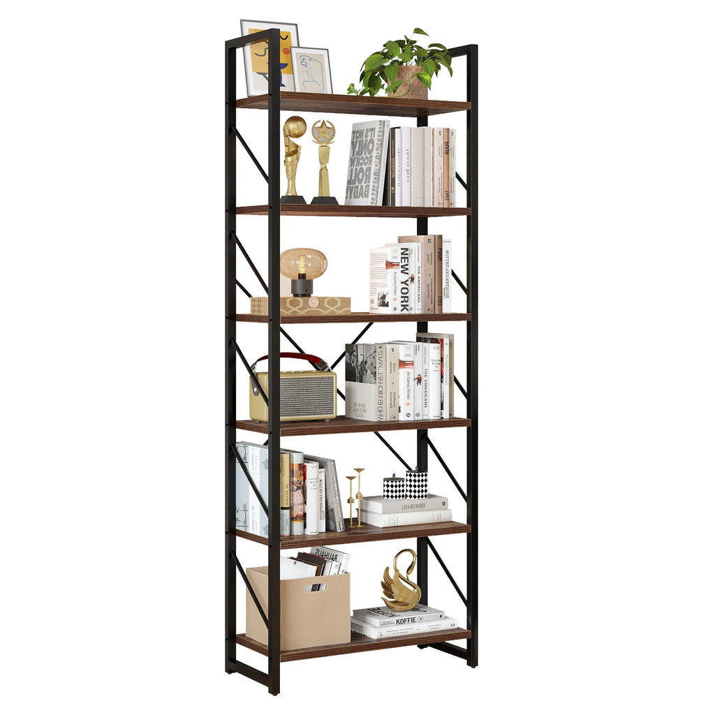 6 Tiers 69 inch Freestanding Bookshelf Black & Brown Z6056