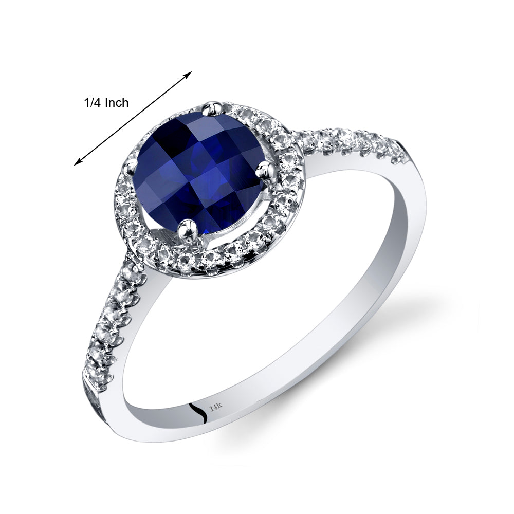 14K White Gold Created Blue Sapphire Halo Ring V3556