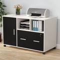 White/Black Mobile Lateral File Cabinet with Lock and Wheels K13391