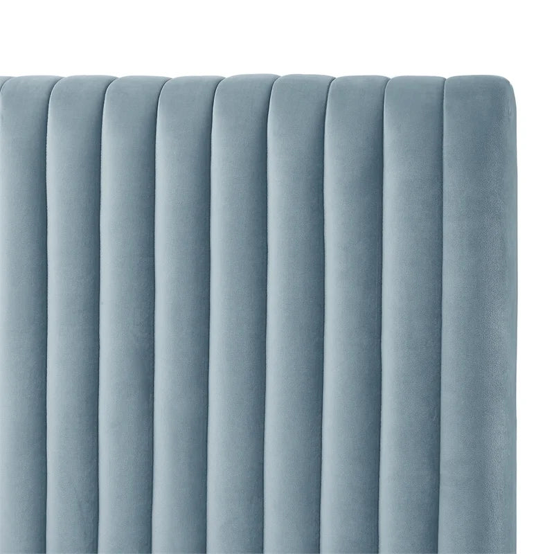 Velvet Full Platform Bed Slate Blue E6745