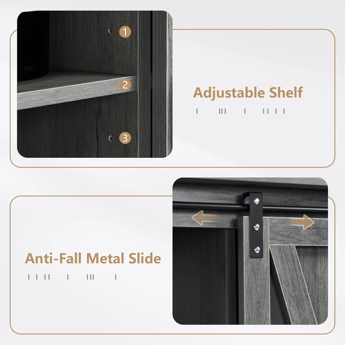 Wash Gray Coffee Bar Cabinet with Sliding Barn Doors L32508