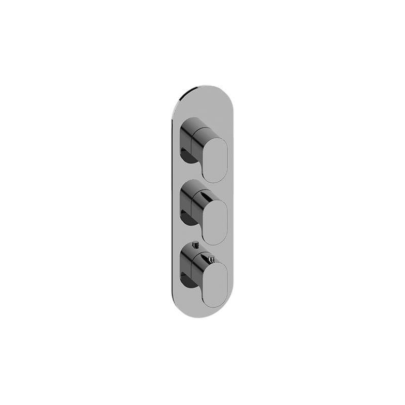Round Three Hole Vertical Thermostatic Valve Trim Plate with Handle in Polished Chrome N74533