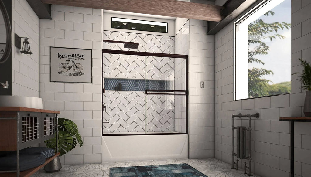 52-in to 56-in Frameless Oil-Rubbed Bronze Sliding Shower Door E604949