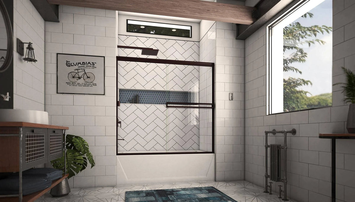 52-in to 56-in Frameless Oil-Rubbed Bronze Sliding Shower Door E604949