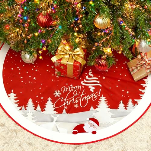 Red 48 inches Plush Christmas Tree Skirt Y21274