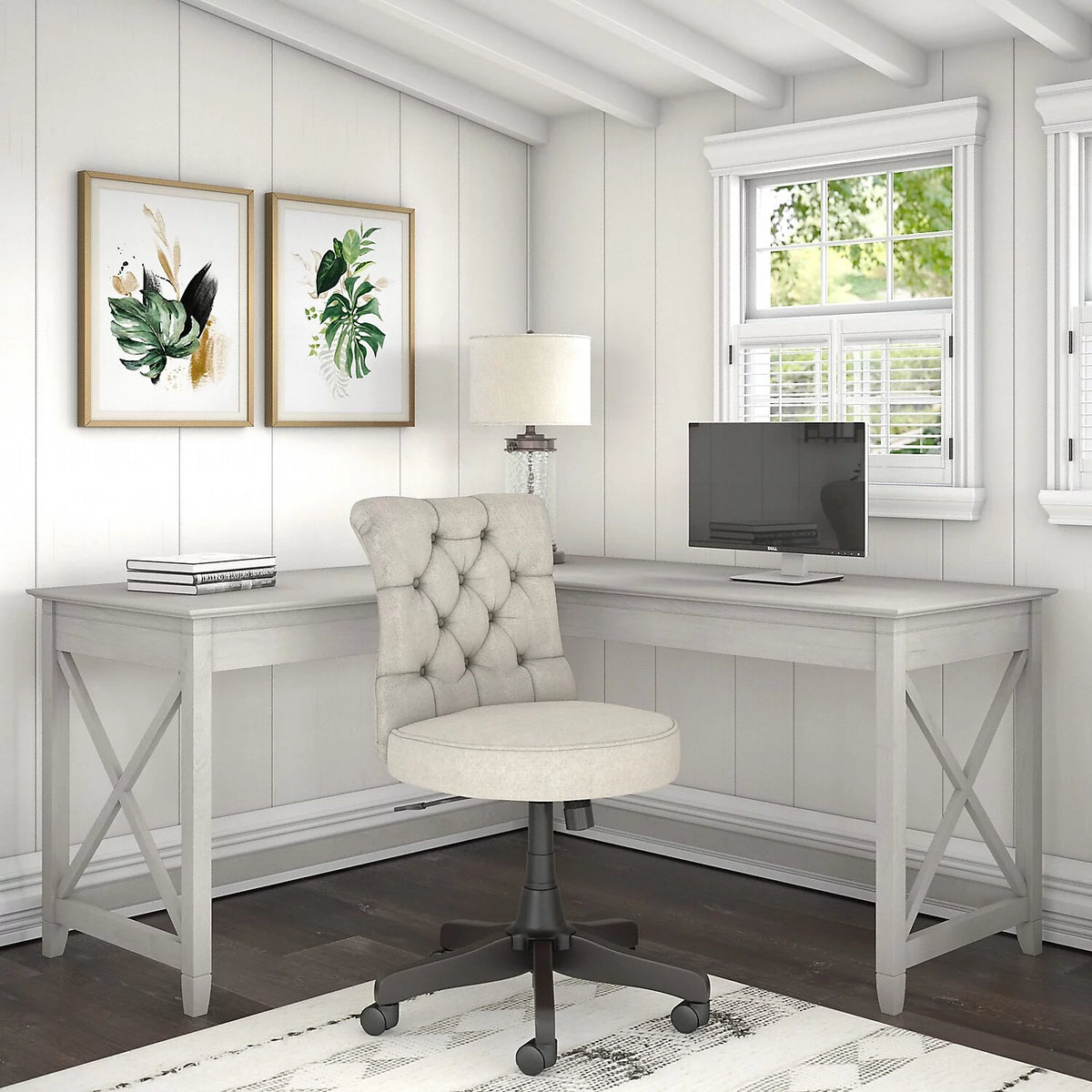 White Oak L-Shaped Desk and Chair Set A51672