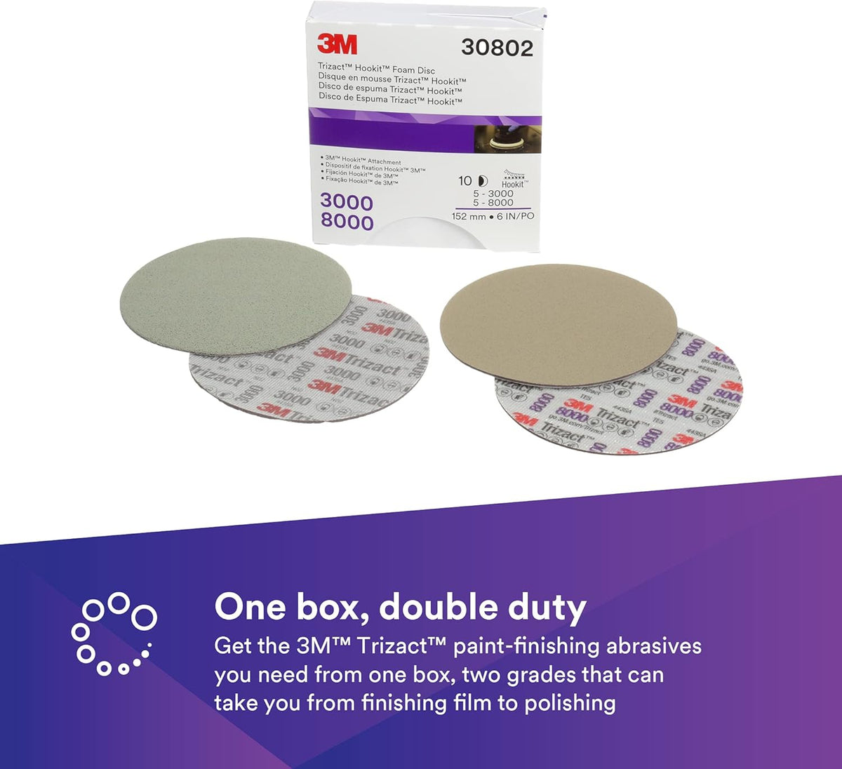 6 in Foam Backing Abrasive Disc, 3000 and 8000 Grade, 10 Discs/Carton I32503