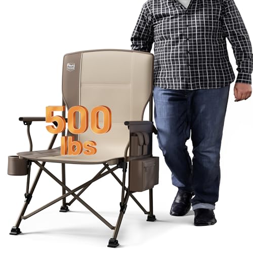 Oversized Folding Camping Chair High Back Heavy Duty with Cup Holder Side Pocket Cooler Bag X2409