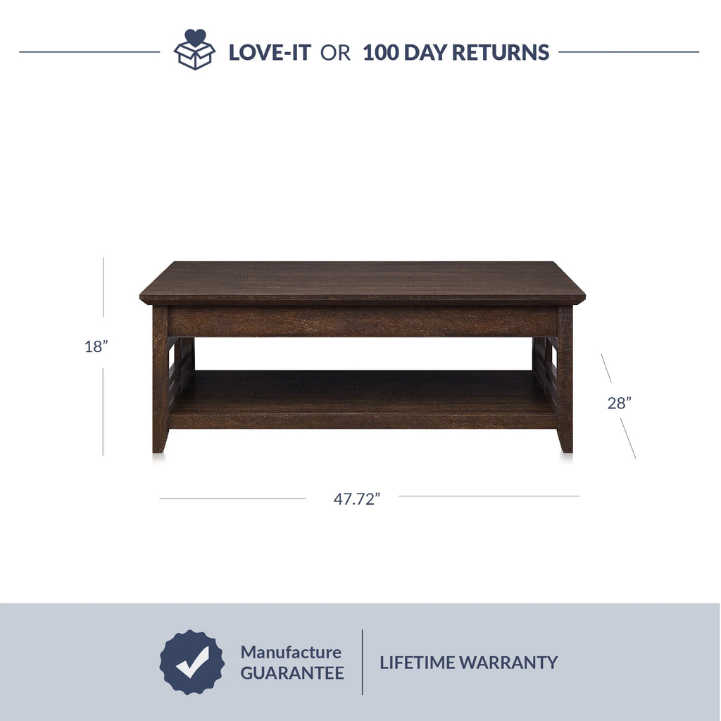 Espresso Wood Coffee Table with Storage Shelf H5400