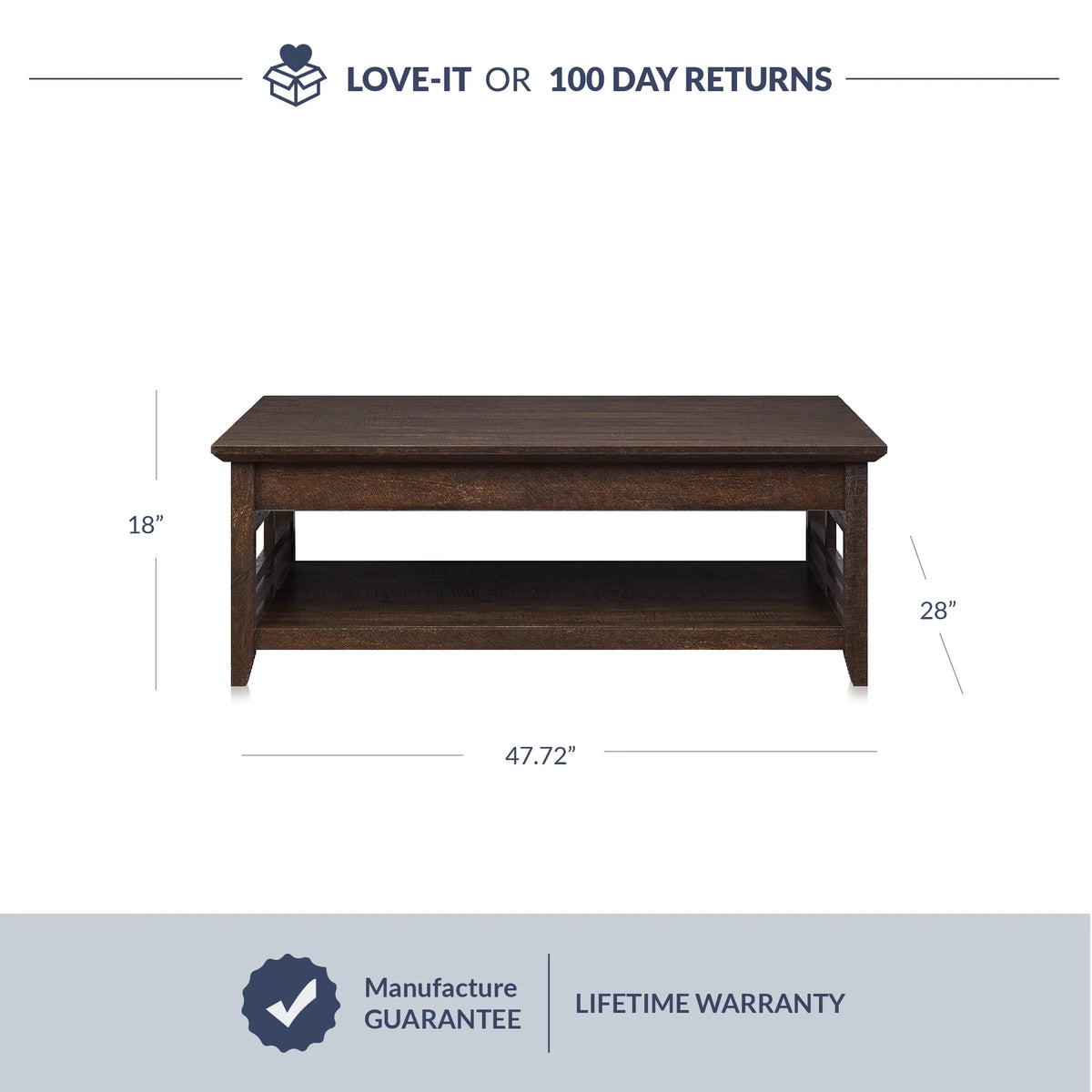 Espresso Wood Coffee Table with Storage Shelf H5400