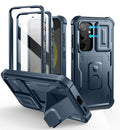 Blue Heavy-Duty Shockproof Rugged Case with Slide Camera Cover, Screen Protector & Kickstand S82832
