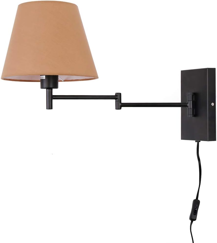 Swing Arm Wall Lamp Plug-in Cord Linen Shade W30029