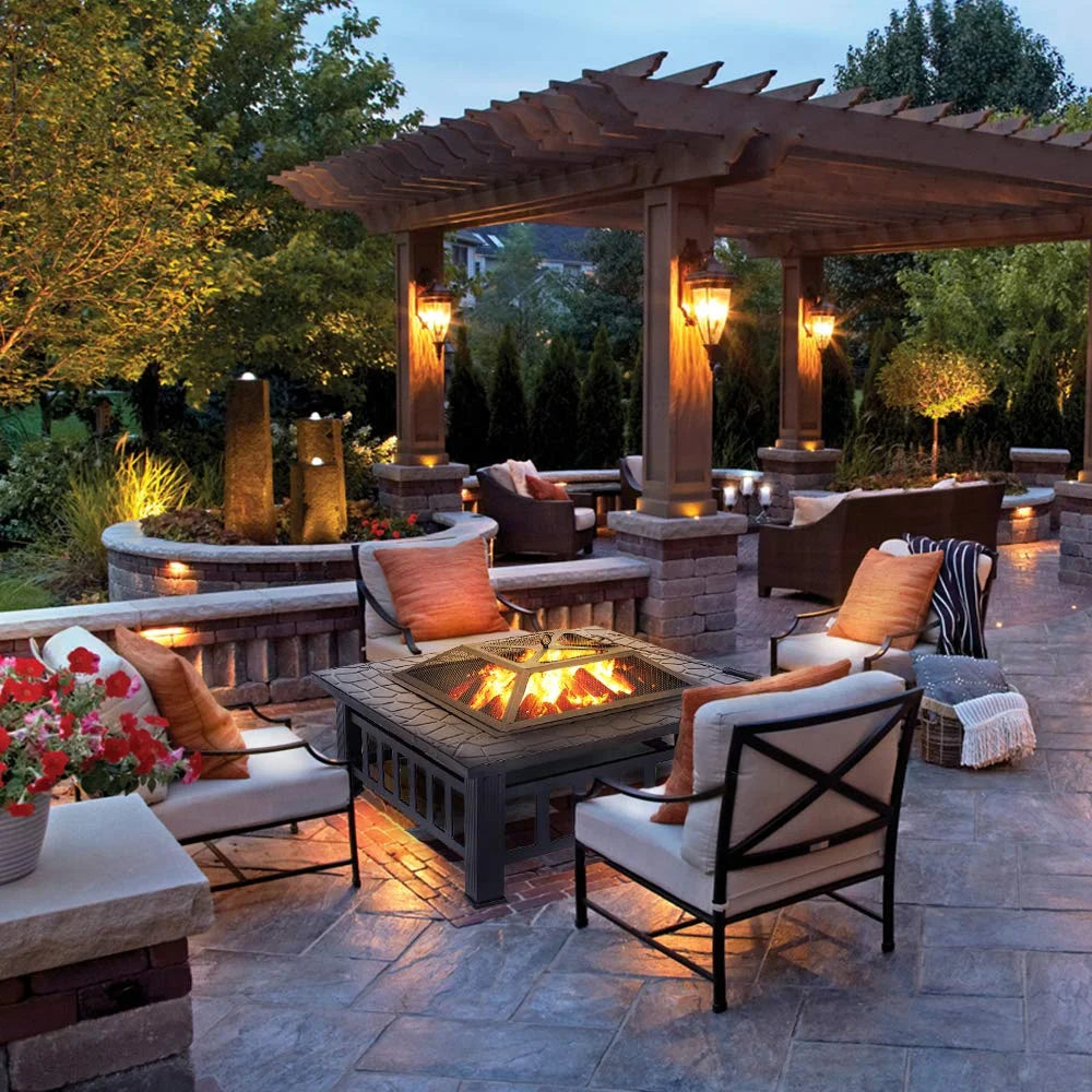 32 inch Square Metal Fire Pit Table with Cover T831383