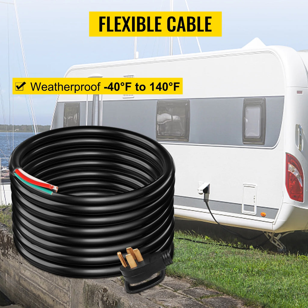 30' 50A RV Power Cord 6/3 + 8/1 AWG NEMA 14-50P to Bare Wire O626276