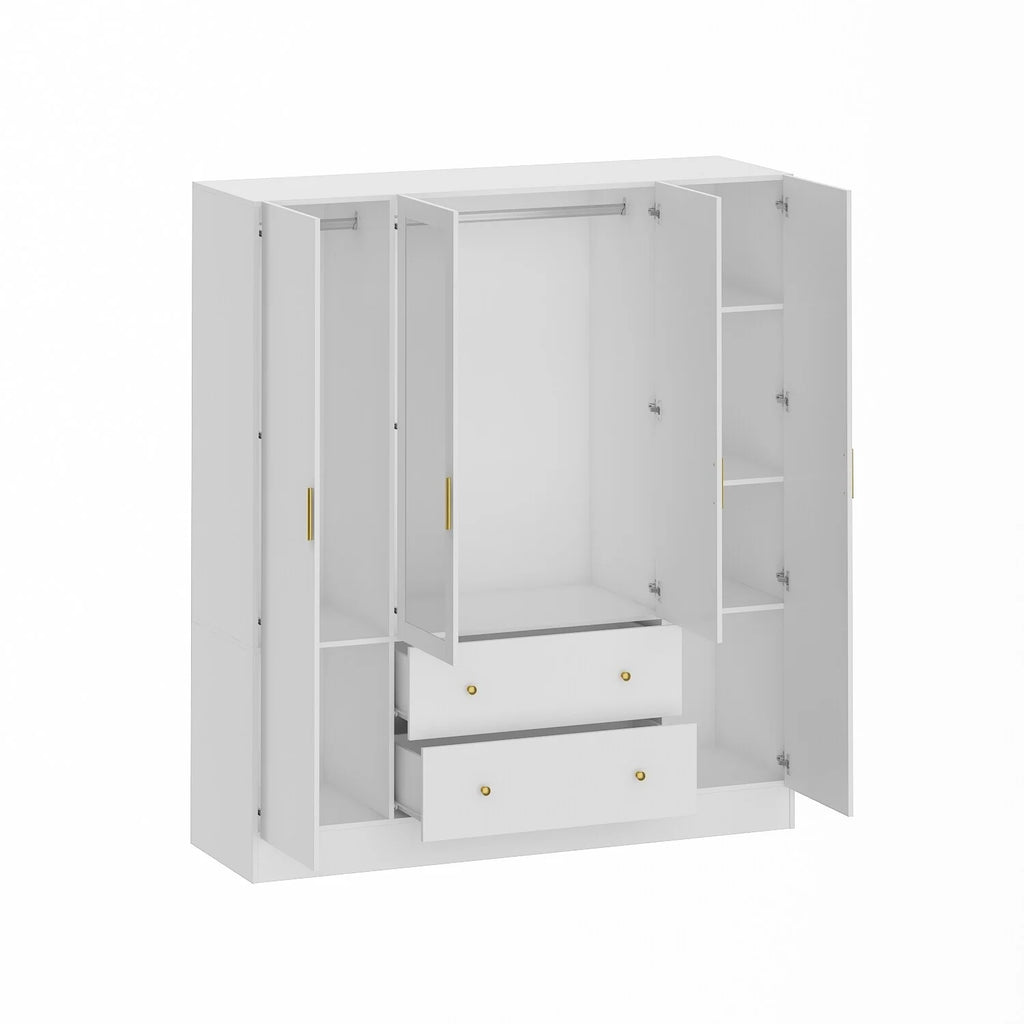 White 4 Door 2 Drawer Wooden Wardrobe with Mirror N114