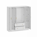 White 4 Door 2 Drawer Wooden Wardrobe with Mirror N114