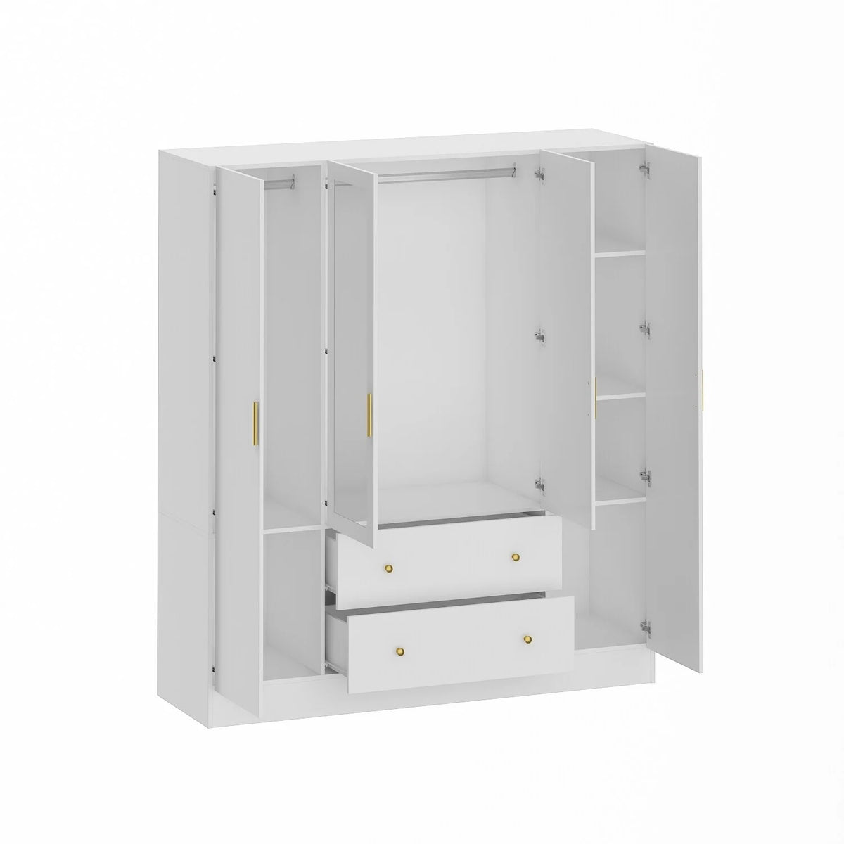 White 4 Door 2 Drawer Wooden Wardrobe with Mirror N114