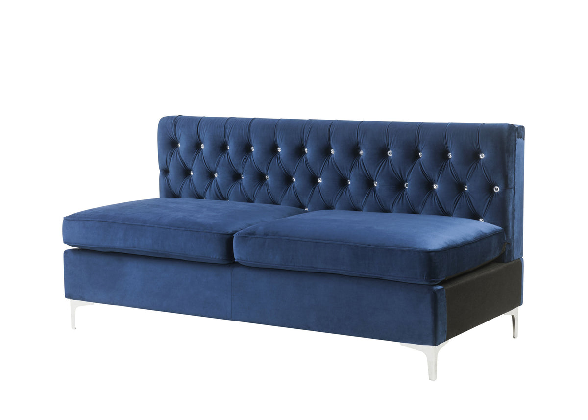 Blue Velvet & Silver Sofa with Two Toss Pillows A861363