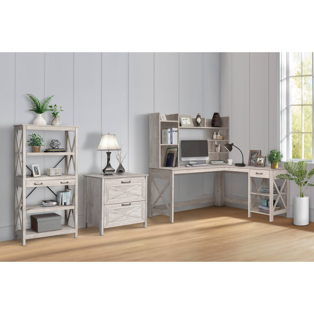Washed Gray Bookcase with 2 Drawers O82626