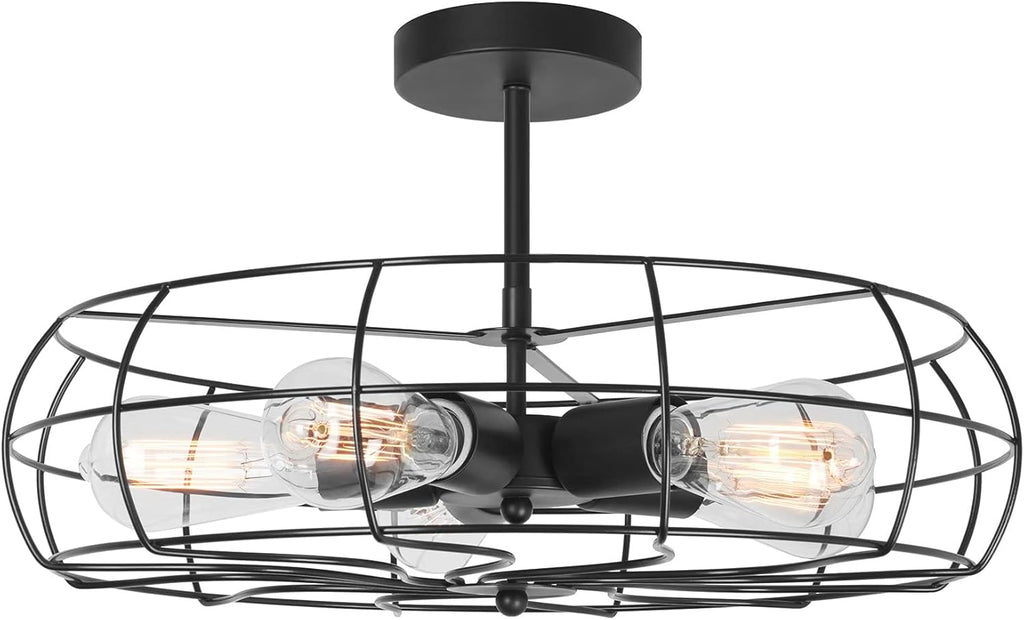 Textured Black 3-Light Cage Flush Mount Ceiling Light N6553