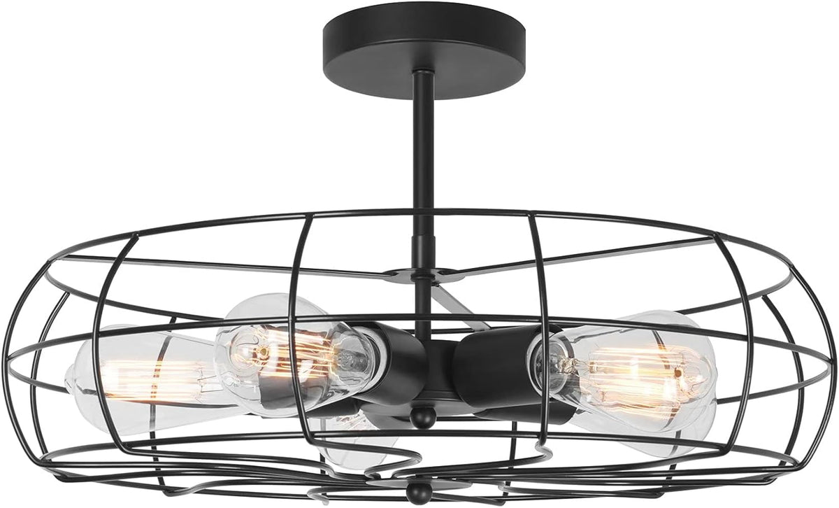 Textured Black 3-Light Cage Flush Mount Ceiling Light N6553