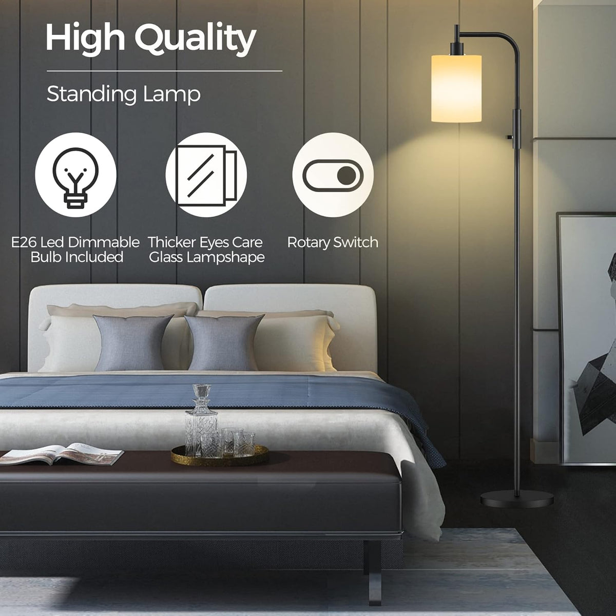 Black Dimmable Glass Shade Floor Lamp L159