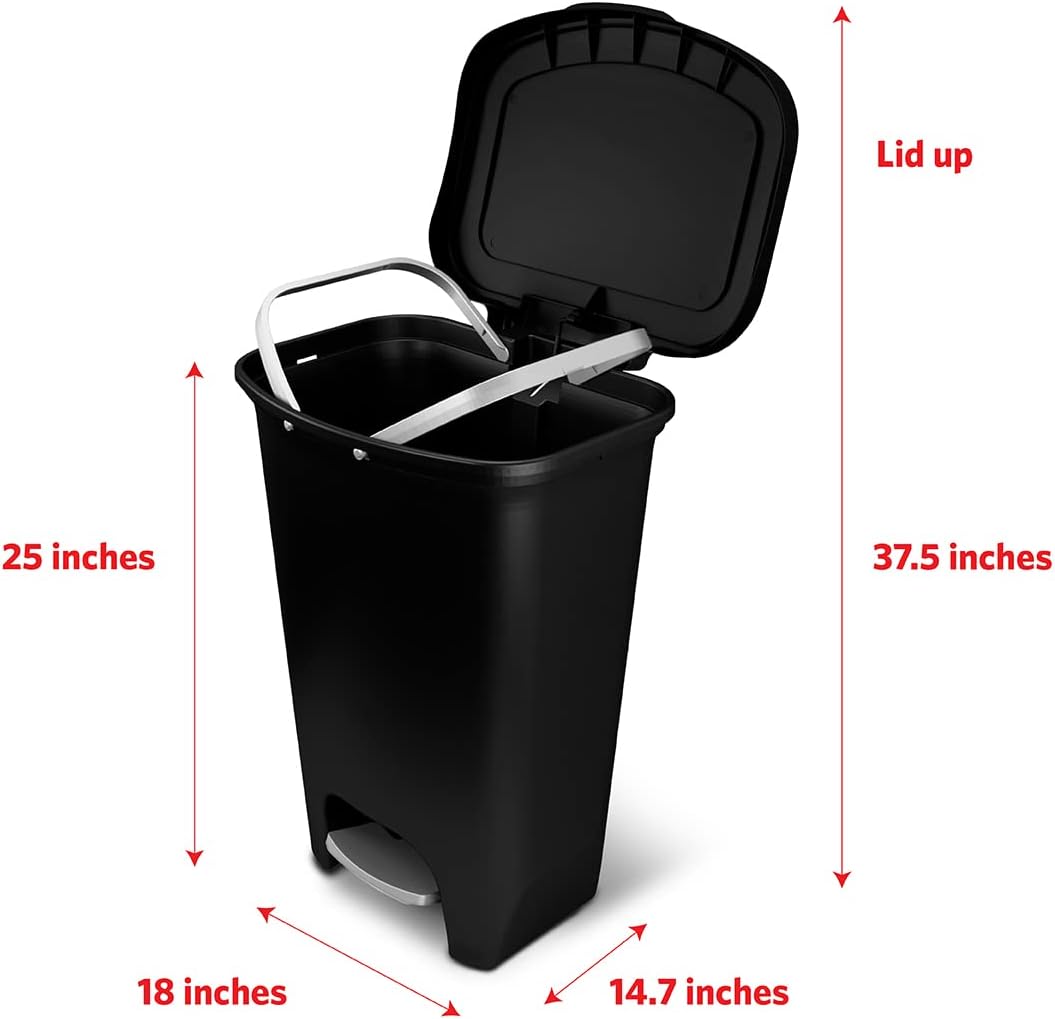 13 Gallon Plastic Trash Can with Lid, Matte Black W126