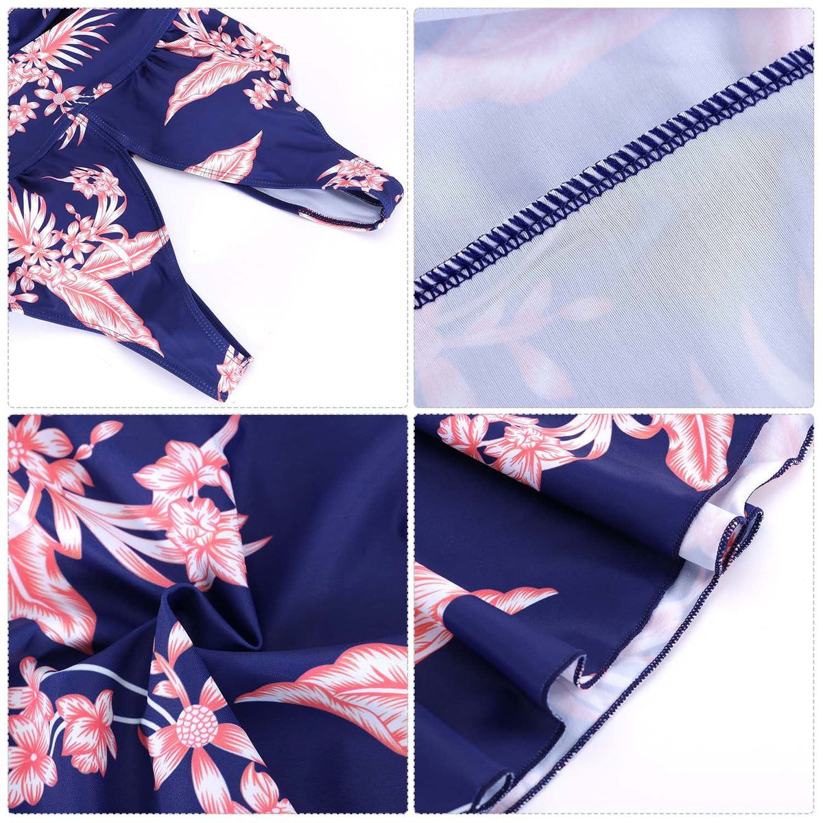 Plus-Size Flower Printing One Piece Swim Dress Tummy Control Swimsuit V465