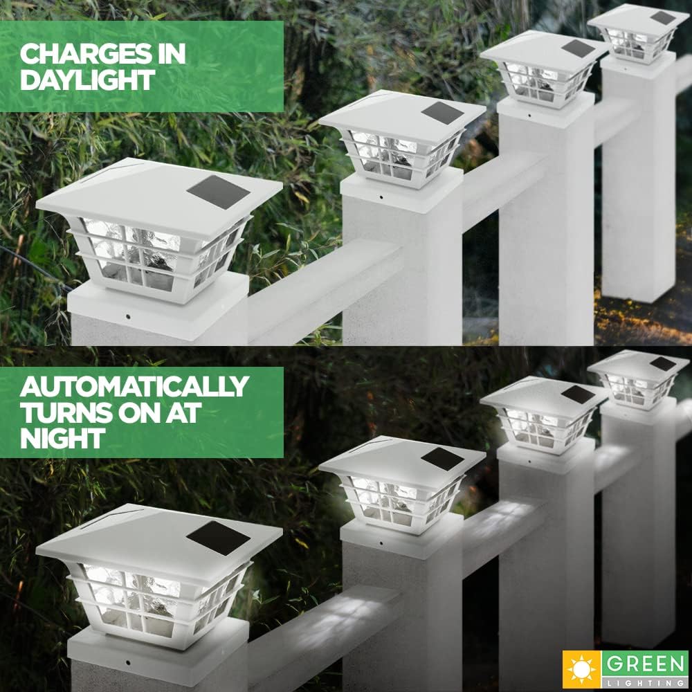 White 4 Pack Solar Powered Post Cap Light with 4x4 Base Adapter L330350
