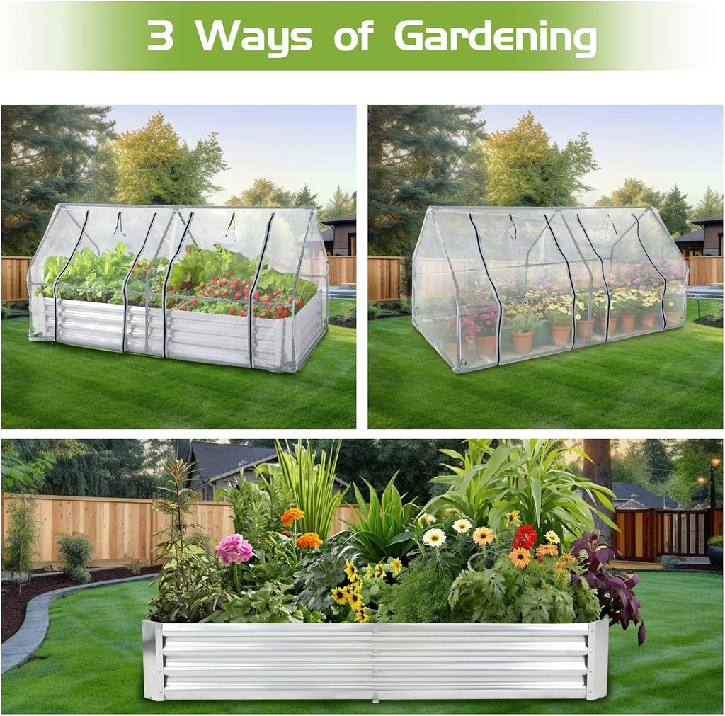Galvanized Raised Garden Bed with Mesh Cover Greenhouse S396741