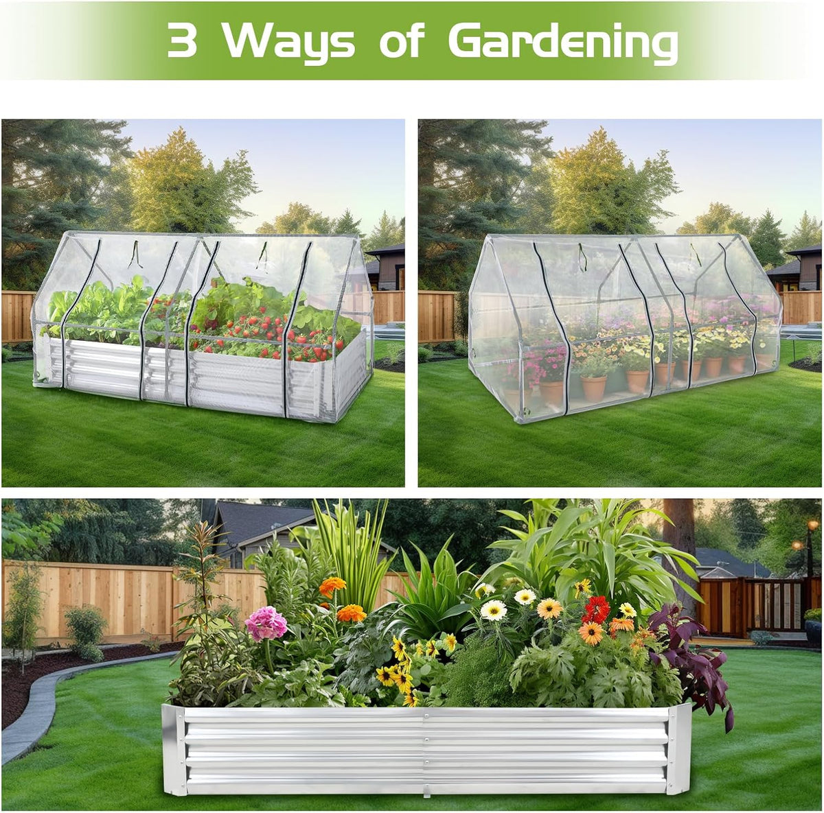 Galvanized Raised Garden Bed with Mesh Cover Greenhouse S396741