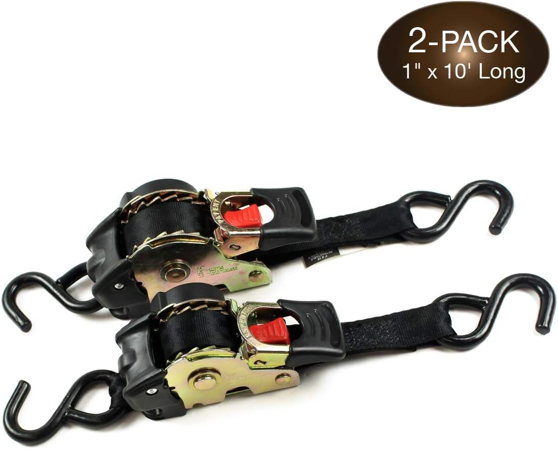2 Auto Retract Ratchet Straps 1 x 10' Retractable Cargo Tie-Downs C978439