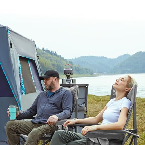Oversized Folding Camping Chair High Back Heavy Duty with Cup Holder Side Pocket Cooler Bag X2409