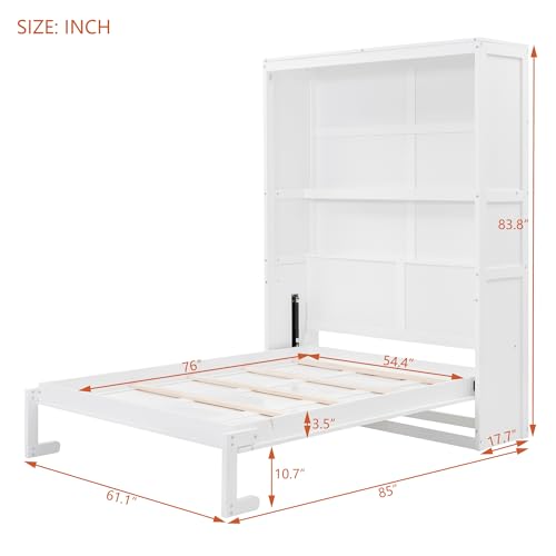 Gray Queen Size Wood Murphy Wall Bed with Shelves A691