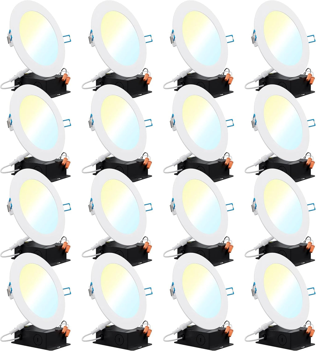 16 Pack 4 Inch Ultra Thin LED Recessed Ceiling Lights, 3000K Warm White, Dimmable 10W, 650 LM, Smooth Trim Damp Rated N78713
