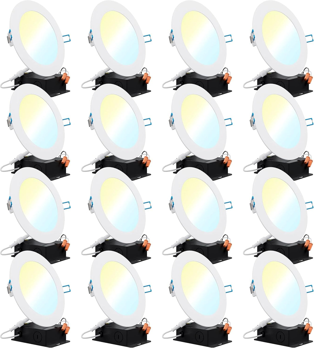 16 Pack 4 Inch Ultra Thin LED Recessed Ceiling Lights, 3000K Warm White, Dimmable 10W, 650 LM, Smooth Trim Damp Rated N78713