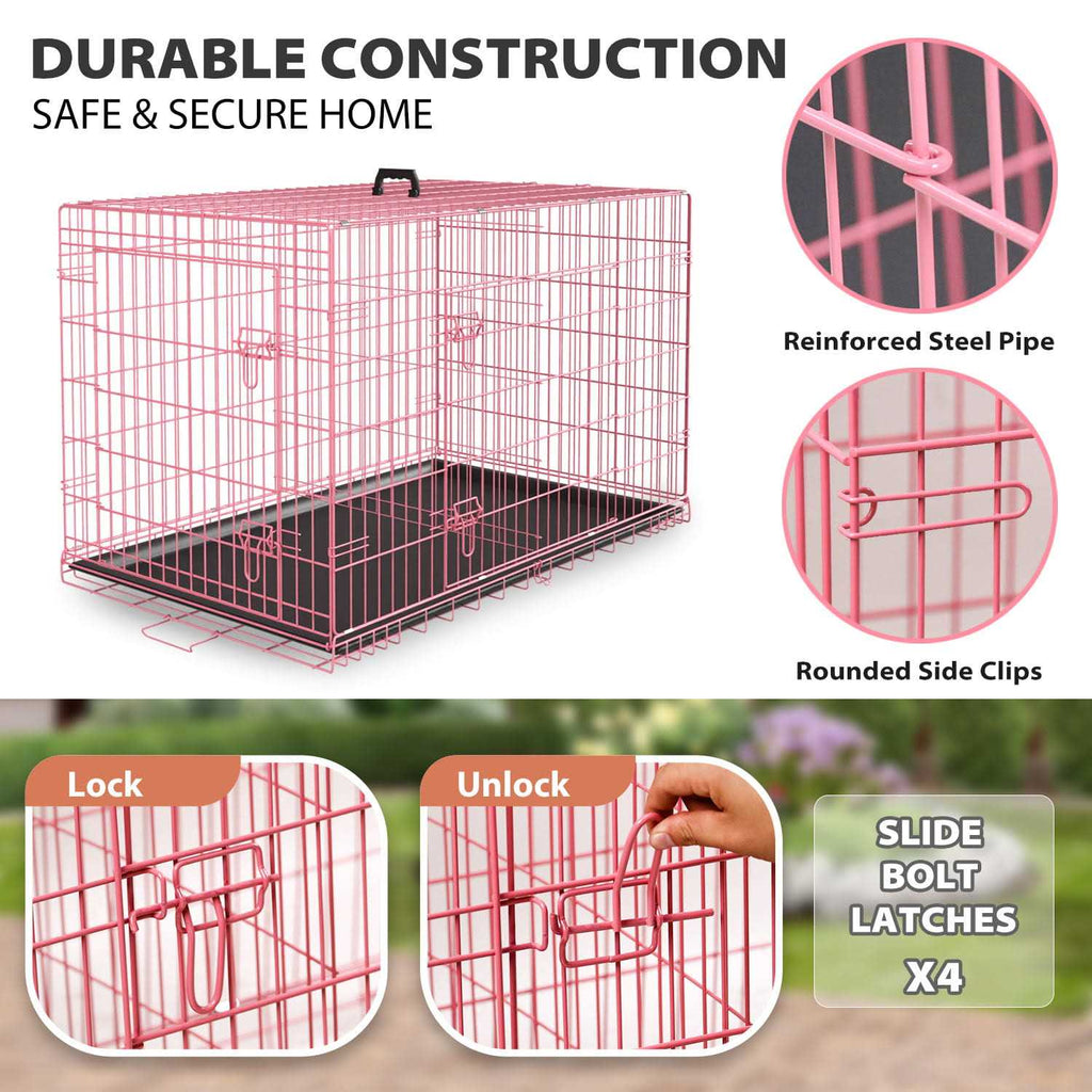 Large Foldable Double-Door Metal Wire Dog Crate L66842