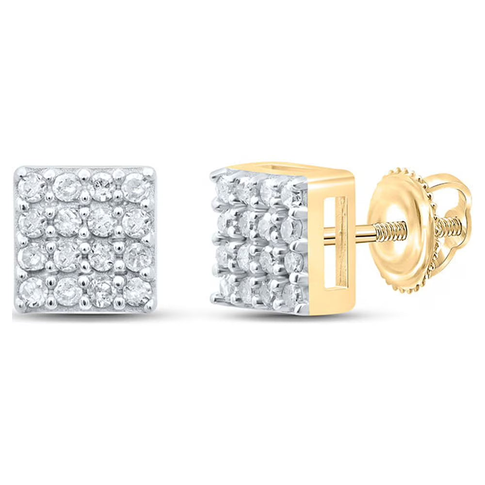 Yellow-tone Sterling Silver Round Diamond Square Earrings R860683