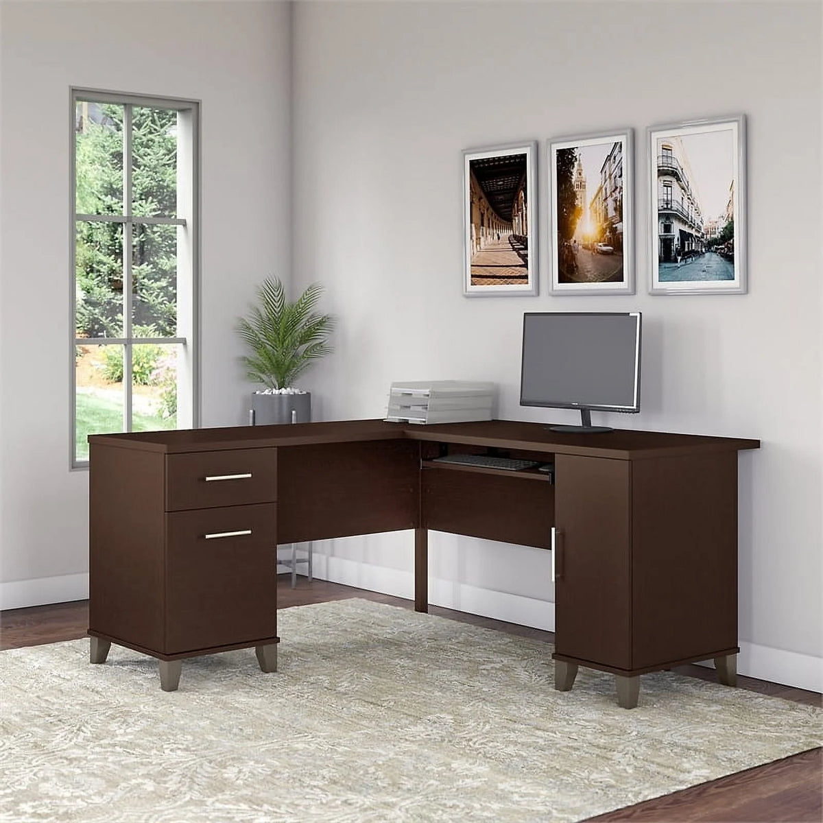 60" L Shaped Wood Desk H2535