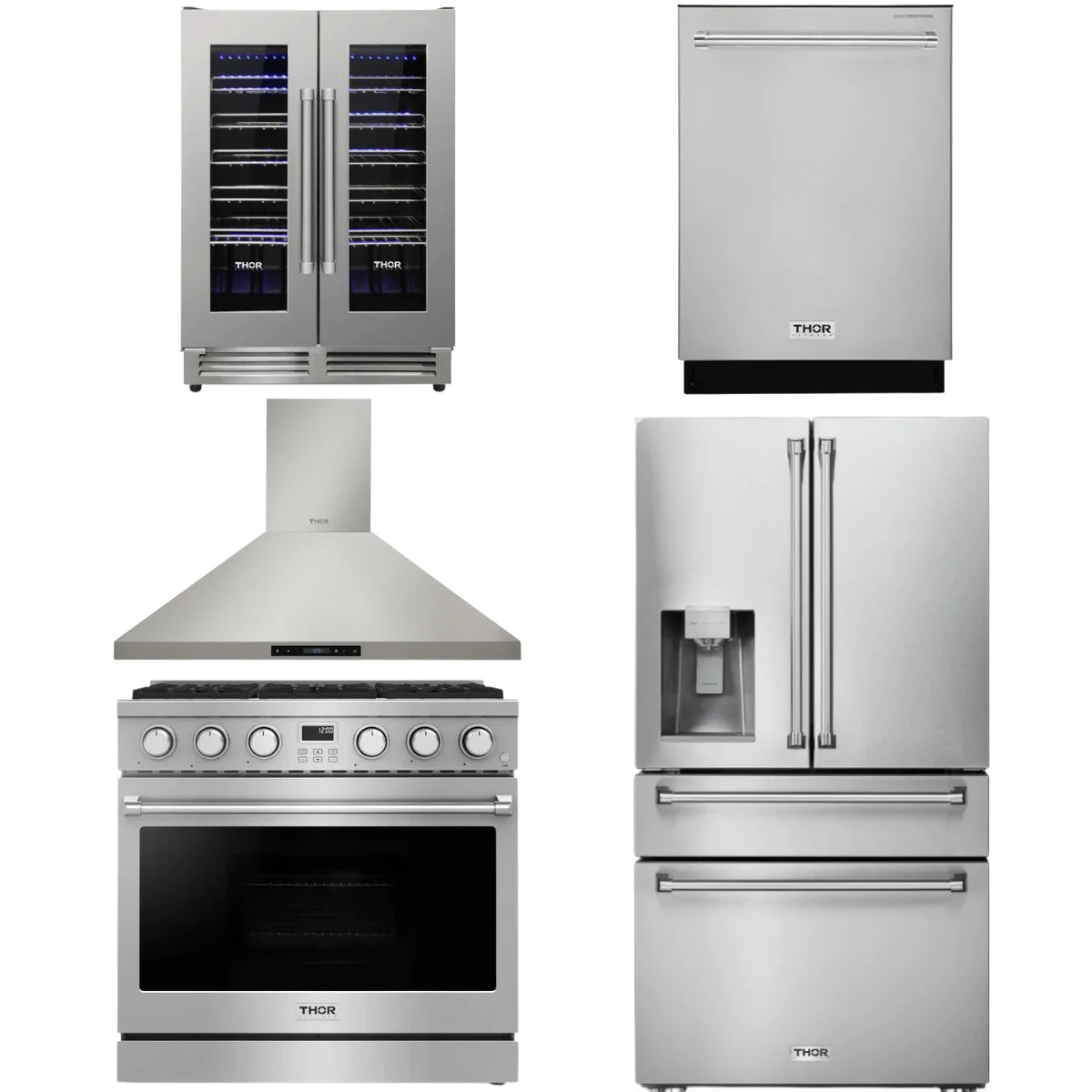 36 Gas Range, Range Hood, Refrigerator, Dishwasher and Wine Cooler W69180