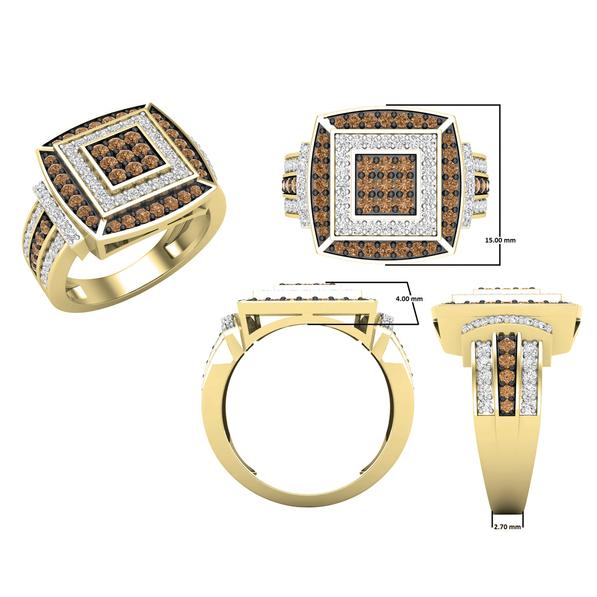 1.00 Carat Round Champagne & White Diamond Bridal Ring in 10K Yellow Gold, Size 5 N911789